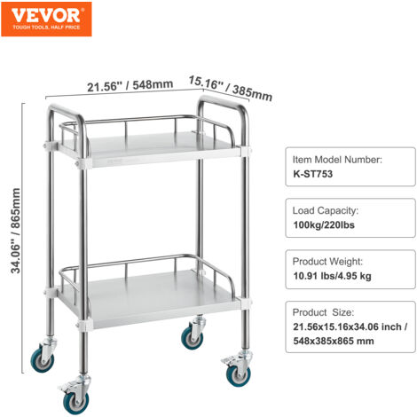 VEVOR Chariot Laboratoire Acier Inoxydable Table Mayo Charge 16kg - Hauteur Réglable
