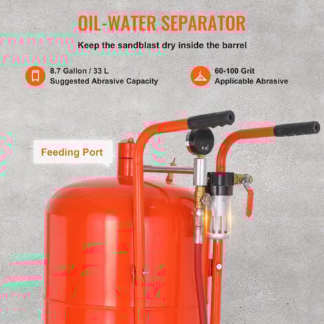 VEVOR Sableuse Haute Pression 75,7 L Kit de Sablage a Air 60-110 PSI Reservoir de Sablage Abrasif Portable avec 4 Buses en Ceramique et Separateur Huile-eau pour Elimination Peinture, Taches, Rouille