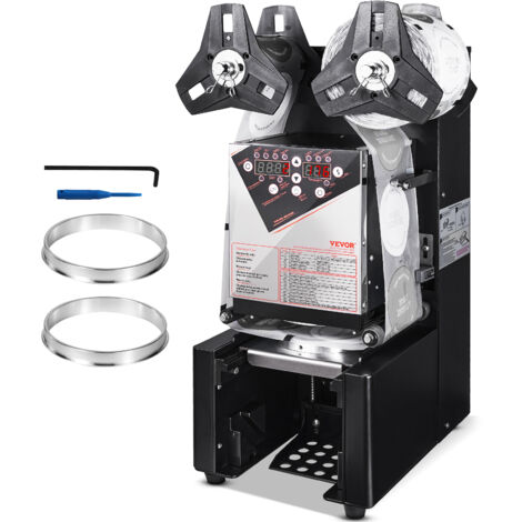 VEVOR Machine a sceller tasses entierement automatique, 500-650 tasses/h, scelleuse electrique a the Boba 190 mm haut 90/95 mm panneau LCD de commande numerique pour the au lait a bulles, cafe, noir