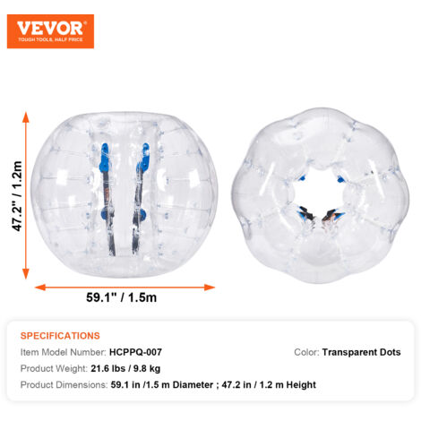 VEVOR Bulle Gonflable 1,5 M – Balle Pare-Chocs Hamster Humain En PVC 0,8 Mm – Pour Ados Et Adultes, Jeux D'Équipe En Extérieur