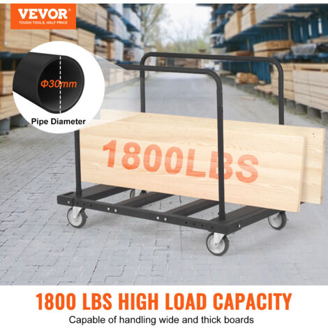VEVOR Chariot Porte-plaques de Platre 816 kg Chariot Porte-Panneaux pour Cloisons Seches 1150x740 mm avec Roues Pivotantes 360° Manutention Planches pour Bois de Construction, Garage, Maison, Entrepot