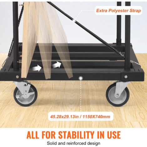 VEVOR Chariot Porte-plaques de Platre 816 kg Chariot Porte-Panneaux pour Cloisons Seches 1150x740 mm avec Roues Pivotantes 360° Manutention Planches pour Bois de Construction, Garage, Maison, Entrepot