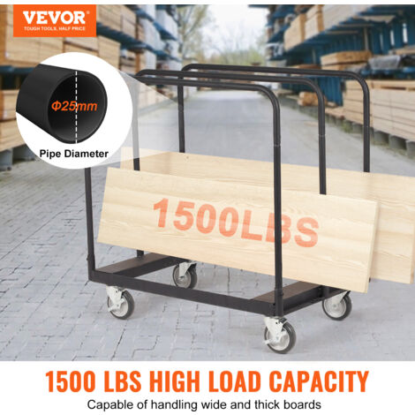 VEVOR Chariot Porte-plaques de Platre 680 kg Chariot Porte-Panneaux pour Cloisons Seches 915x610 mm avec Roues Pivotantes 360° Manutention Bois pour Planches de Construction, Garage, Maison, Entrepot