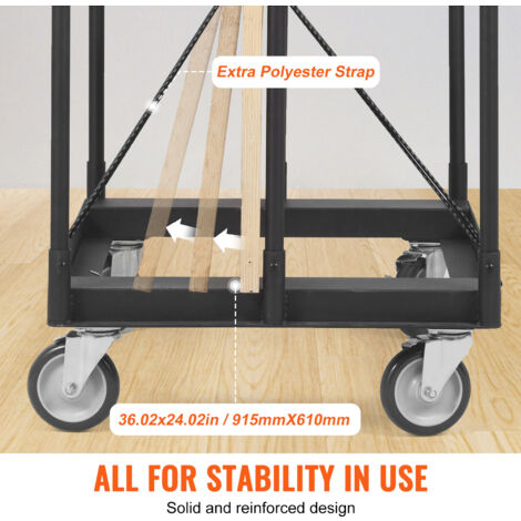 VEVOR Chariot Porte-plaques de Platre 680 kg Chariot Porte-Panneaux pour Cloisons Seches 915x610 mm avec Roues Pivotantes 360° Manutention Bois pour Planches de Construction, Garage, Maison, Entrepot