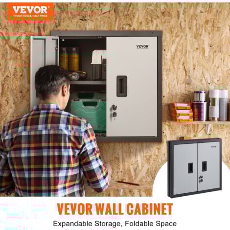 VEVOR Armoire de Rangement Garage, Armoire Murale a Outils Pliable 66,5 cm Capacite de Charge Totale 108,8 kg Etagere Reglable Porte Magnetique pour Bureau, Atelier, Garage, Entrepot, Maison, Noir