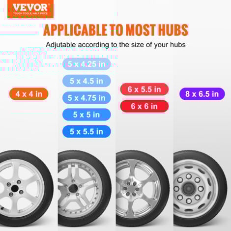 VEVOR Support Roue de Secours Remorque, Porte-pneu de Secours de Remorque Charge 73 kg Accessoires Nombreux pour Plupart des Roues a 4, 5, 6 et 8 Boulons sur 4", 4,25", 4,5", 4,75", 5", 5,5", 6", 6,5"