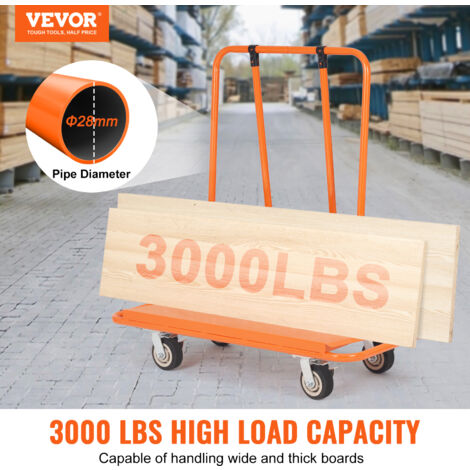VEVOR Chariot Porte-plaques de Platre 1360 kg Chariot Panneaux pour Cloisons Seches Plateforme 1150x555 mm Roues Pivotantes Verrouillables Manutention pour Bois Construction, Garage, Maison, Entrepot