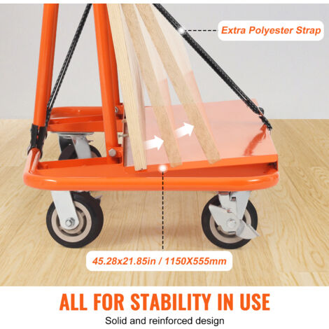 VEVOR Chariot Porte-plaques de Platre 1360 kg Chariot Panneaux pour Cloisons Seches Plateforme 1150x555 mm Roues Pivotantes Verrouillables Manutention pour Bois Construction, Garage, Maison, Entrepot