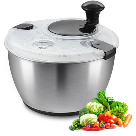 VEVOR Essoreuse a Salade en Verre 4,5 L Grande Secheuse a Legumes a Pression Facile a Une Main, Nettoyant et Sechoir a Laitue avec Couvercle de Bol en Acier Inoxydable pour Fruits Cuisine Maison