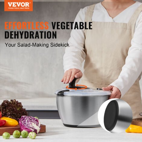 VEVOR Essoreuse a Salade en Verre 4,5 L Grande Secheuse a Legumes a Pression Facile a Une Main, Nettoyant et Sechoir a Laitue avec Couvercle de Bol en Acier Inoxydable pour Fruits Cuisine Maison