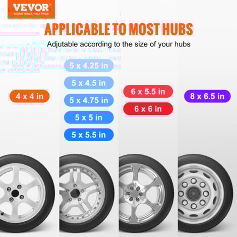 VEVOR Support Roue de Secours Remorque, Porte-pneu de Secours de Remorque Capacite 73 kg Accessoires Nombreux pour Plupart des Roues a 4, 5, 6, 8 Boulons sur 4", 4,25", 4,5", 4,75", 5", 5,5", 6", 6,5"