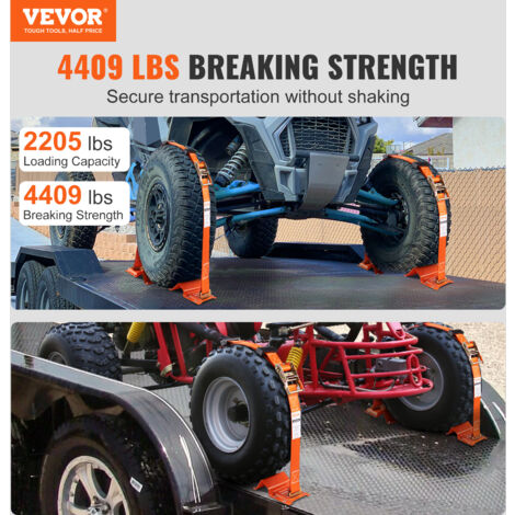 VEVOR Kit de Sangles d'Arrimage pour Jante 4PCs, Sangles de Pneu Style Lasso 5,08x305 cm, Charge de Travail de 2500 kg, Résistance à la Rupture de 5000 kg, avec Crochets