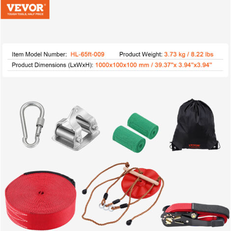 Tyrolienne pour Enfants et Adultes 15,8 m, Kit de Tyrolienne Complet Charge 227 kg, Configuration Facile, avec Harnais de Sécurité en Nylon, Siège et Guidon, pour Jardin Arrière-cour Extérieur | FR