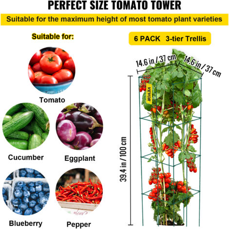 4 Gabbie Per Pomodori Halatool Alte 1,6m – Traliccio Assemblato Per Piante Rampicanti Con 48 Picchetti E 120 Fascette