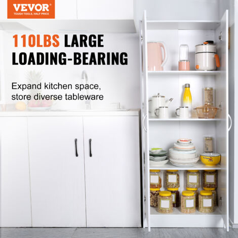 VEVOR Armoire de Rangement pour Garde-manger Cuisine 152,9 cm de Haut, Meuble Haut pour Cuisine Autoportante Charge 50 kg avec 3 Etageres (2 Reglables), en Bois deIngenierie pour Salle a Manger