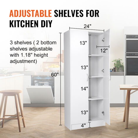 VEVOR Armoire de Rangement pour Garde-manger Cuisine 152,9 cm de Haut, Meuble Haut pour Cuisine Autoportante Charge 50 kg avec 3 Etageres (2 Reglables), en Bois deIngenierie pour Salle a Manger