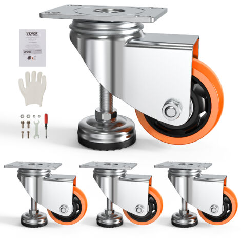 4 Roulettes De Nivellement Rétractables 1.5 Pouces - Capacité 220lb, Pivotantes, Anti-vibrations - 10