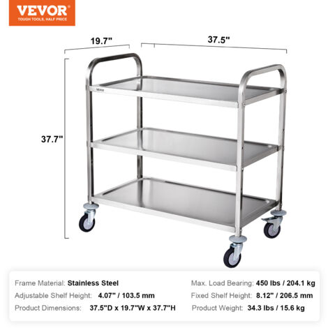 VEVOR Desserte à Roulettes 4 Niveaux Chariot Rangement 370x355x1065 Mm Blanc - Roues Verrouillables