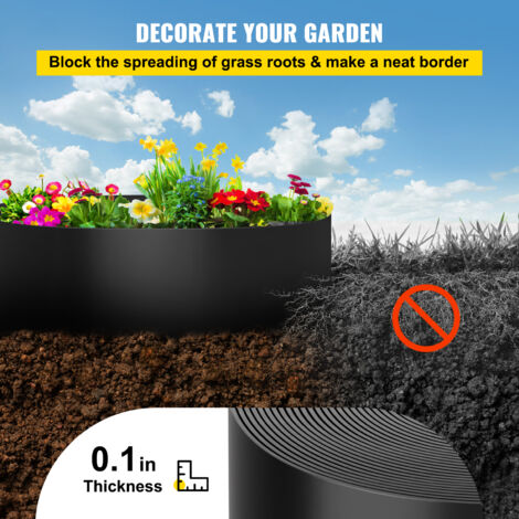 Bordure De Jardin En Plastique 10 M X 10 Cm - Rouleau Flexible Avec 30 Piquets - Sans Creuser - Résistante Aux UV - Pour Parterres, Allées, Pelouse