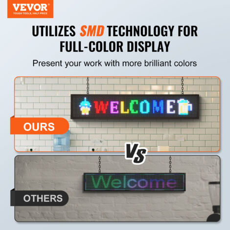 VEVOR - Enseigne LED Programmable 99x41,2 Cm - Panneau P6, Affichage Texte/GIF Couleur - Bluetooth, étanche IP65