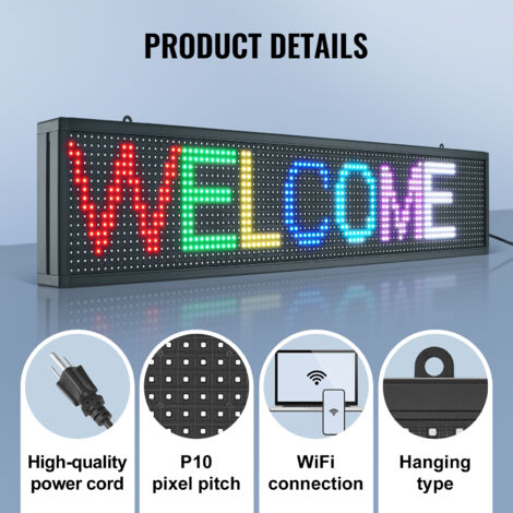 Enseigne LED Programmable VEVOR 99x41 Cm - P6, Couleur, Bluetooth, Pour Publicité, Magasins - 11