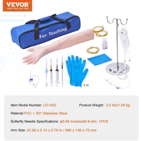 VEVOR Bras deEntrainement pour Perfusion Intraveineuse en PVC, Bras de Formation Haute Simulation avec Sac de Transport, Bras de Pratique de Ponction Veineuse pour Etudiants et Infirmieres Ecoles
