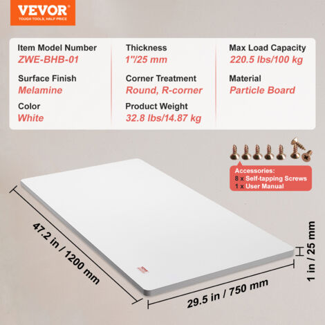 VEVOR Dessus de table, 47,2" x 29,5" x 1", capacite de charge de 220,5 lb, bureau universel monobloc en panneaux de particules pour cadre de bureau electrique reglable en hauteur
