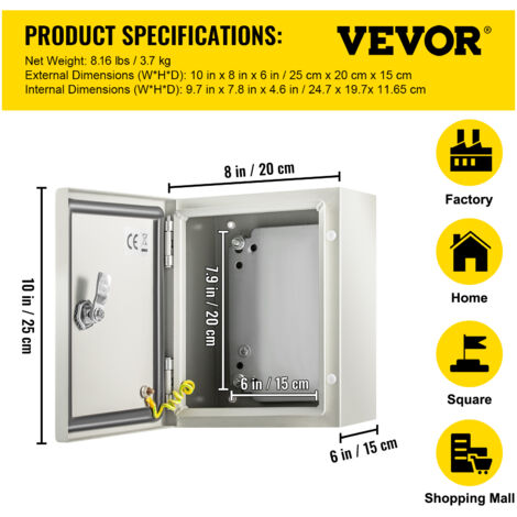 Boîtier électrique étanche VEVOR 25x20x15 Cm - Acier IP66/NEMA 4X - Avec Plaque De Montage