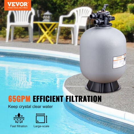 VEVOR Filtre a sable 609,6mm systeme de filtre a sable pour piscine hors sol avec valve multi-ports 7 voies debit 65GPM fonction filtre, lavage contre-courant, rincage, recirculation, dechets, hiver