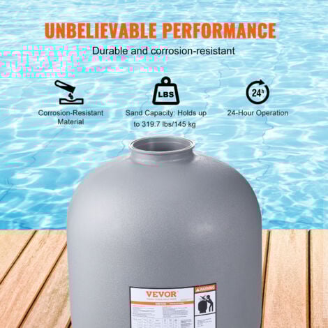 VEVOR Filtre a sable 609,6mm systeme de filtre a sable pour piscine hors sol avec valve multi-ports 7 voies debit 65GPM fonction filtre, lavage contre-courant, rincage, recirculation, dechets, hiver