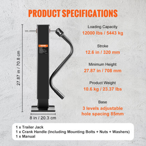 VEVOR Cric de Remorque, Support Cric Remorque a Souder Capacite de Charge 5443 kg avec Manivelle pour Soulever le Remorque de Camping-car, Remorque a Chevaux, Remorque Utilitaire, Remorque de Yacht