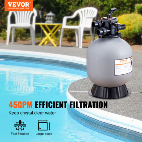 VEVOR Filtre a sable 482,6mm systeme de filtre a sable pour piscine hors sol avec valve multi-ports 7 voies debit 45GPM fonction filtre, lavage contre-courant, rincage, recirculation, dechets, hiver
