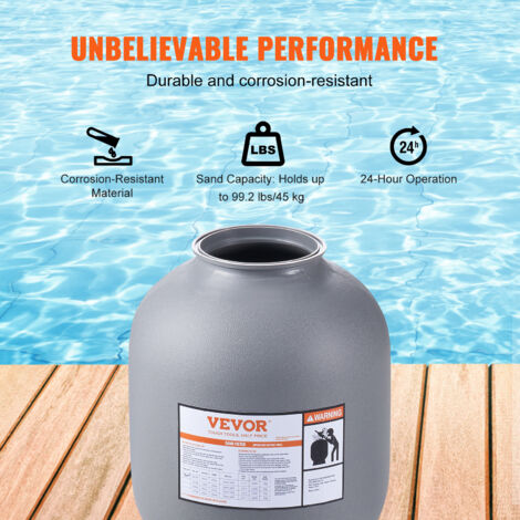 VEVOR Filtre a sable 482,6mm systeme de filtre a sable pour piscine hors sol avec valve multi-ports 7 voies debit 45GPM fonction filtre, lavage contre-courant, rincage, recirculation, dechets, hiver