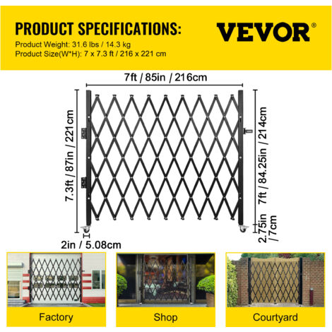 VEVOR Cancello di sicurezza pieghevole singolo, 6-1/2'x 7-1/2' Cancello