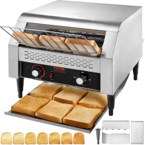 VERTES Grille Pain Toaster Convoyeur Professionnel Acier Inoxydable (1340W, 230V, Pour Toasts et Pains à Hamburgers, 1 Rampe d'Insertion, 2 Rampes de Sortie, 7 Niveaux de Vitesse, Ramasse-Miettes