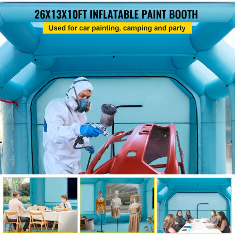 Mophorn Cabine Peinture Voiture 8x4x3m, Tente Pulverisation Gonflable Garage Tissu Oxford 210D PVC Souffleur Gonflage 950W Souffleur de Ventilation 330W Tente Tunnel pour Camping Mecaniciens Automobil