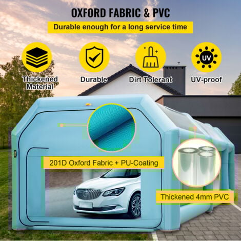 Mophorn Cabine Peinture Voiture 8x4x3m, Tente Pulverisation Gonflable Garage Tissu Oxford 210D PVC Souffleur Gonflage 950W Souffleur de Ventilation 330W Tente Tunnel pour Camping Mecaniciens Automobil