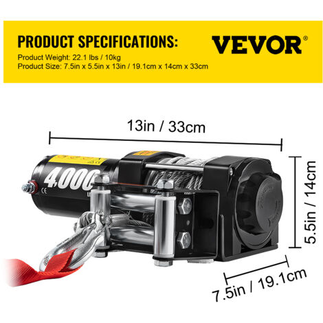 SucceBuy 4500 Lb Treuil électrique, 12 V DC, Remorquage