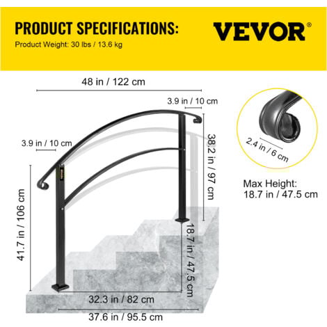 Securite Rambarde Fer Forgé Garde-Corps Terrasse Fenetre Balcon Parapet Barre Appui, Rampe Main Courante Pour Escalier Extérieur Intérieurs Banister