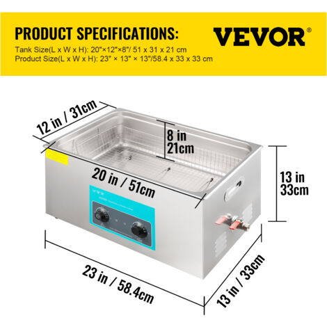 VEVOR Nettoyeur à Ultrasons 30 L, Appareil De Nettoyage Par