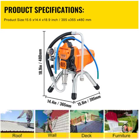 VEVOR Systeme de Peinture par Pulverisation 2000 W, Pulverisateur sans Air avec Tuyau Haute Pression, Pistolet de Peinture Murale 3000 PSI, pour Peinture a Base deEau et deHuile Interieure Exterieure