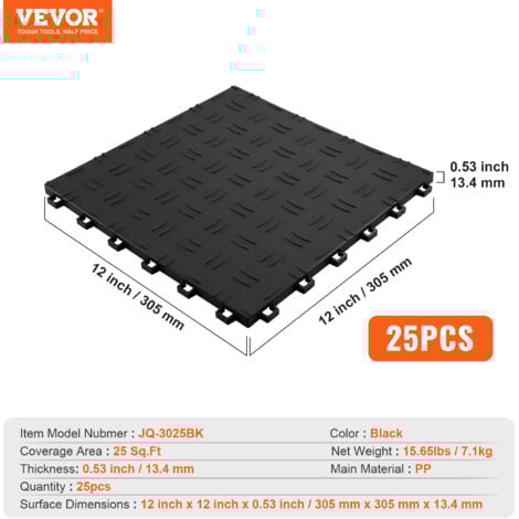 VEVOR Dalles de garage emboitables, lot de 25, revetement de sol garage en PP, 305 x 305 x 13,4 mm, texture double face antiderapante, pour protection garages, sous-sols, ateliers de reparation