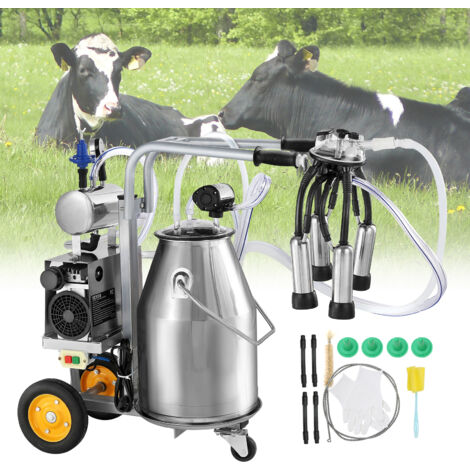 VEVOR Machine a traire electrique pour vaches, seau inox 304 25 L, trayeuse sous vide a pulsation auto, trayeuse portable avec gobelets et tubes en silicone de qualite alimentaire, pression reglable