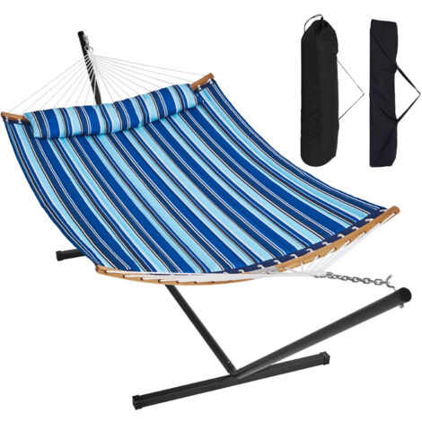 Hamac Double avec Support pour Extérieur, Hamac Portable Robuste avec Oreiller, Support en Acier pour Patio, Jardin, Plage, Arrière-Cour Hamac Double avec Support pour Extérieur, Hamac Portable Robuste avec Oreiller, Support en Acier pour Patio, Jardin, Plage, Arrière-Cour