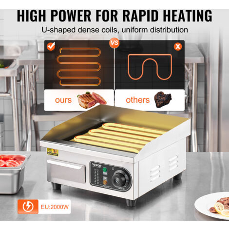 Plancha Électrique VEVOR 2000W - Plaque De Cuisson 36x30cm, Température Réglable 50-300°C