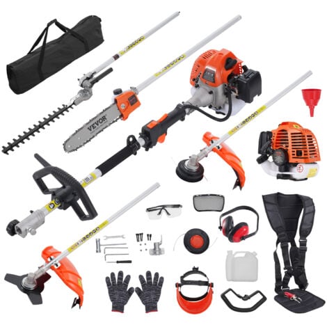 VEVOR Outils de coupe multifonctionnel 5 en 1, taille-haie a gaz 26 CC, desherbeur, taille-bordure, moteur deux temps, scie a perche, tronconneuse avec rallonge, outils pour elagage arbuste branche