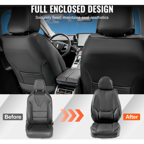 Housses De Siège Auto Universelles 13 Pièces - Simili-Cuir Gris Avec Airbag Compatible