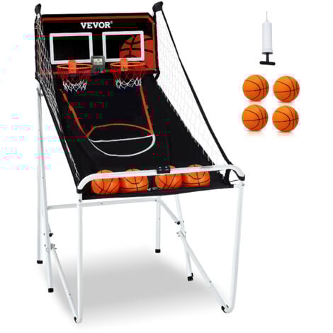 VEVOR Jeu dearcade de basketball pliable, 2 joueurs, panier de basketball a double tir a domicile, 4 ballons, tableau de bord electronique et pompe de gonflage, pour enfants et adultes, noir et blanc