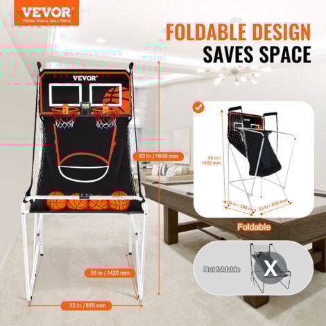 VEVOR Jeu dearcade de basketball pliable, 2 joueurs, panier de basketball a double tir a domicile, 4 ballons, tableau de bord electronique et pompe de gonflage, pour enfants et adultes, noir et blanc