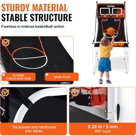 VEVOR Jeu dearcade de basketball pliable, 2 joueurs, panier de basketball a double tir a domicile, 4 ballons, tableau de bord electronique et pompe de gonflage, pour enfants et adultes, noir et blanc